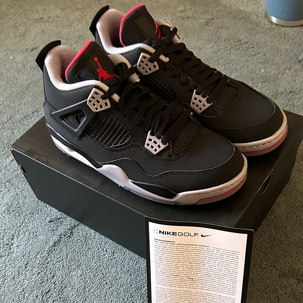 Nike Air Jordan 4 Bred Black Red Golf Shoes Deadstock Size 9.5 New w Tags